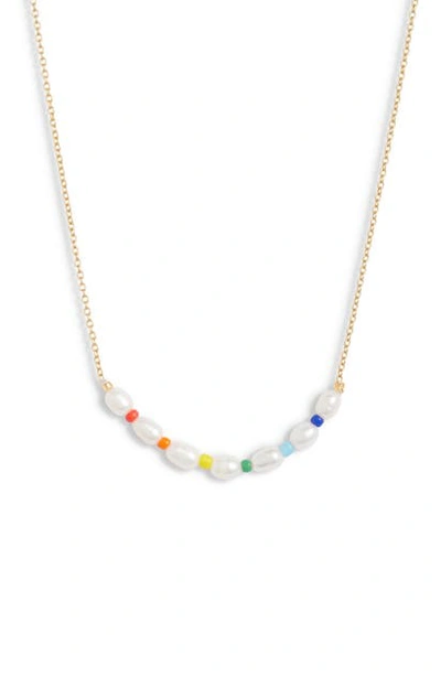 Shop Argento Vivo Rainbow Pearl Middle Necklace In Gold