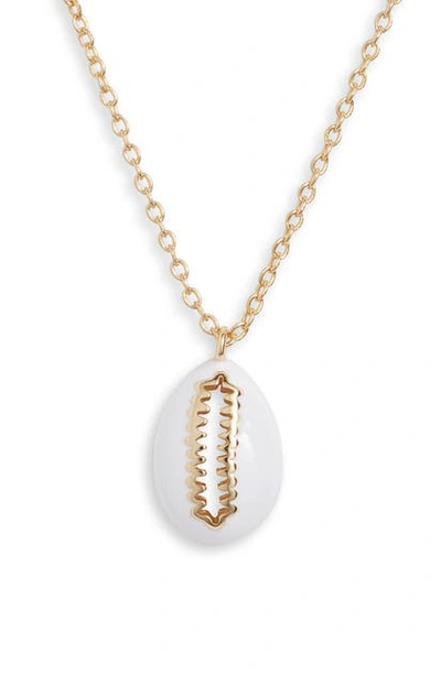 Shop Argento Vivo Enamel Shell Pendant Necklace In Gold/ White