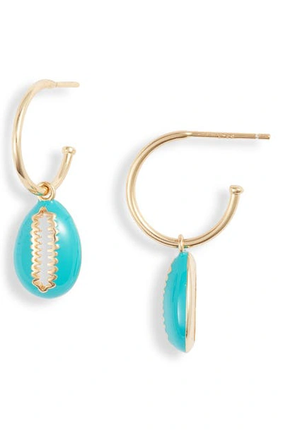 Shop Argento Vivo Enamel Shell Drop Hoop Earrings In Gold/ Turquoise