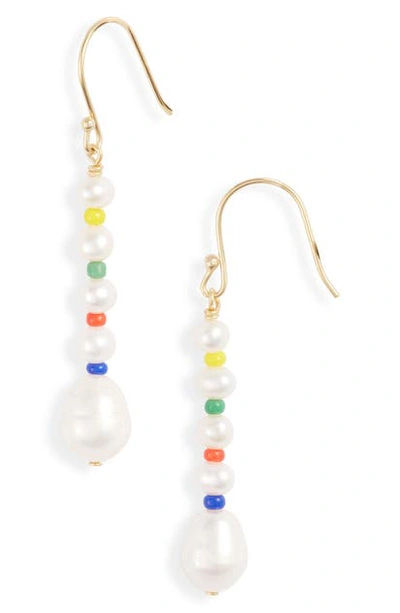 Shop Argento Vivo Rainbow Pearl Drop Earrings In Gold