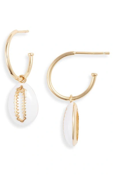 Shop Argento Vivo Enamel Shell Drop Hoop Earrings In Gold