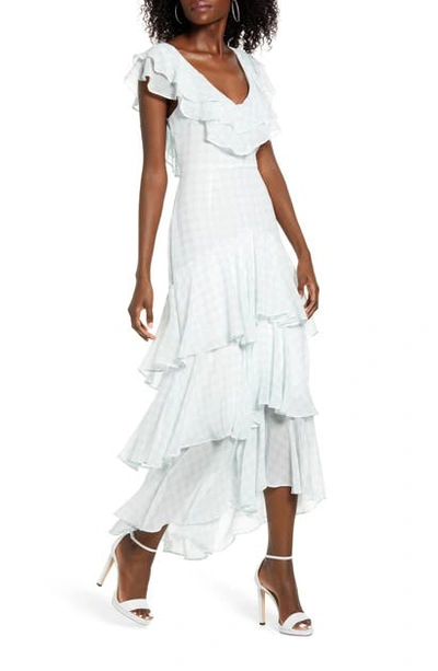 Shop Wayf Chelsea Tiered Ruffle Maxi Dress In Blue Gingham