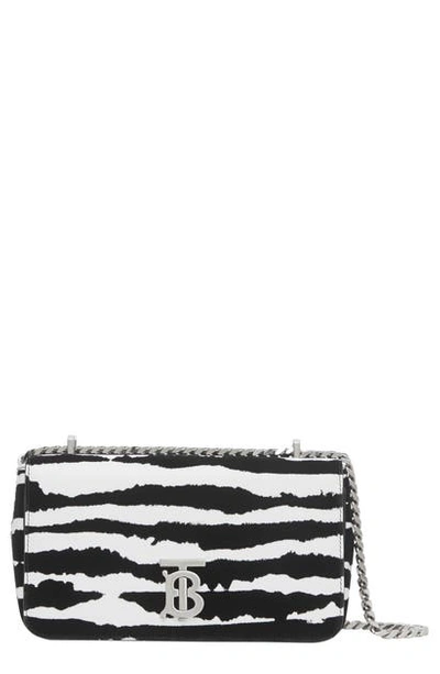 Shop Burberry Small Lola Watercolor Flock Leather Bag In Black/ White