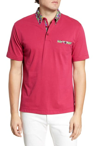 Shop Robert Graham Rosso Floral Button-down Pocket Pique Polo In Berry