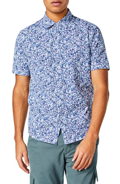 Shop Good Man Brand Flex Pro Slim Fit Print Short Sleeve Button-up Shirt In White Leafy Jungle