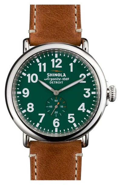 Shop Shinola 'the Runwell' Leather Strap Watch, 47mm In Brown/ Green/ Silver
