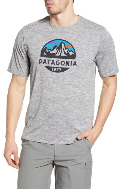 Shop Patagonia Capilene Cool Daily Graphic T-shirt In Fitzroy Scope/ Feather Grey