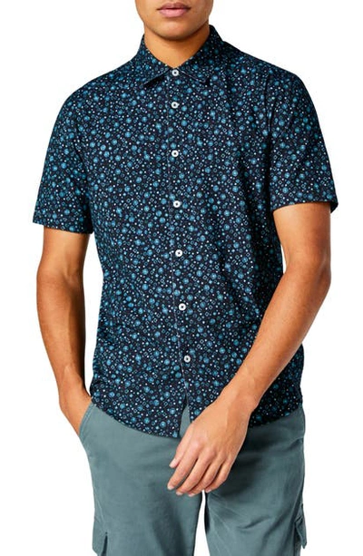 Shop Good Man Brand Flex Pro Slim Fit Print Short Sleeve Button-up Shirt In Sky Captain Floating Medallion