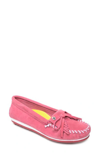 Shop Minnetonka Kilty Plus Driving Moccasin In Hot Pink Suede