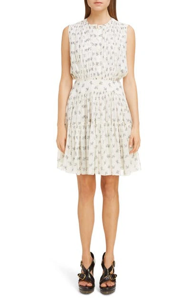 Shop Chloé Gathered Floral Silk Georgette Minidress In White - Grey 1