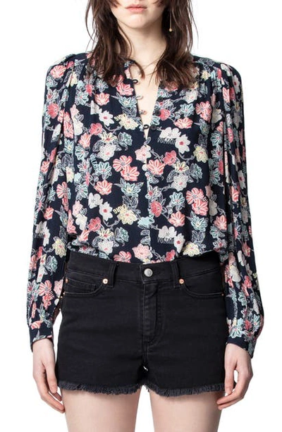 Shop Zadig & Voltaire Tifany Flower Print Blouse In Myrtille