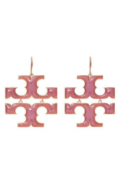 Shop Tory Burch Logo Drop Earrings In Pink