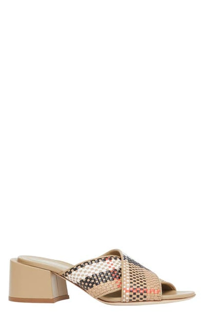 Shop Burberry Castlebar Woven Block Heel Slide Sandal In Archive Beige