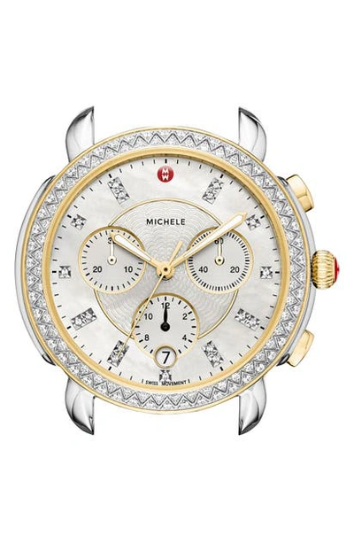 Shop Michele Sidney Chrono Diamond Dial Watch Case, 38mm In Silver/ Mop/ Gold