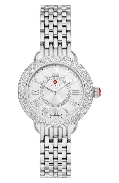 Shop Michele Serein Mini Diamond Watch Head & Bracelet, 28mm In Silver