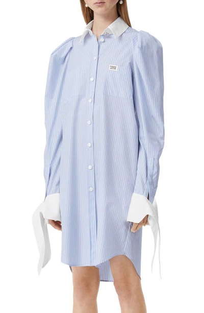Shop Burberry Stripe Poplin Long Sleeve Shirtdress In Pale Blue Stripe
