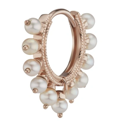 Shop Maria Tash Pearl Coronet Single Hoop Earring (8mm) In Rose Gold