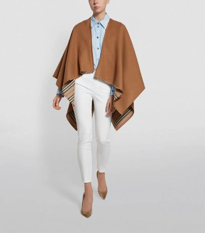 Shop Burberry Icon Stripe Wool Cape