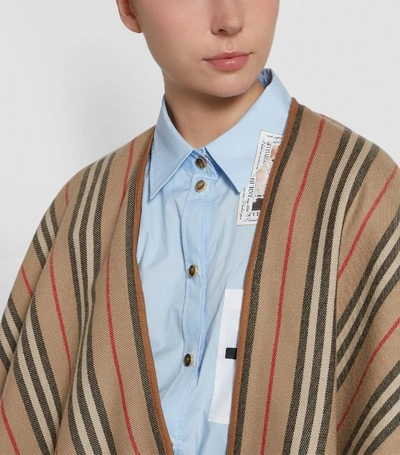 Shop Burberry Icon Stripe Wool Cape