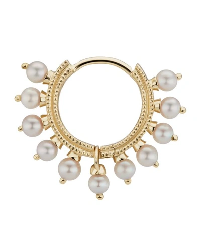 Shop Maria Tash Pearl Coronet Single Hoop Earring (8mm) In Gold