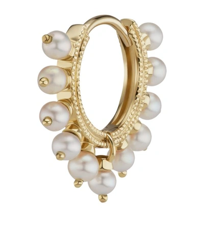 Shop Maria Tash Pearl Coronet Single Hoop Earring (8mm) In Gold