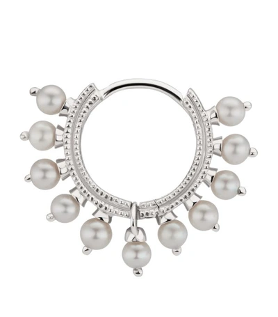 Shop Maria Tash Pearl Coronet Single Hoop Earring (8mm) In White