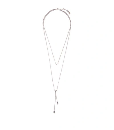Shop Alexander Mcqueen Crystal Skull Drop Necklace In Metallic