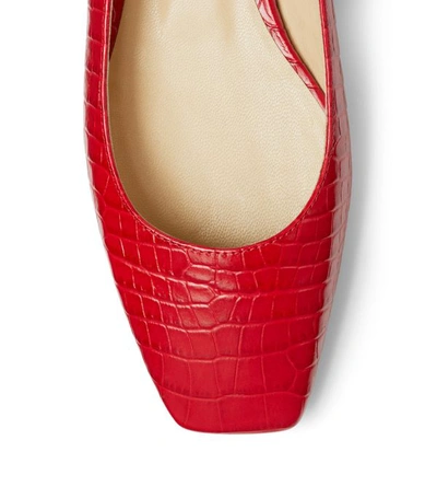 Jimmy Choo Love Flat Crocodile-effect Leather Ballet Flats In Red | ModeSens