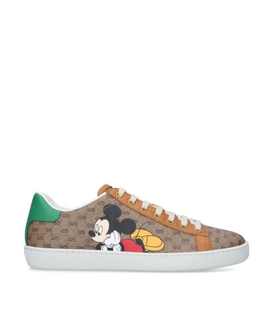 Gucci X Disney Mickey Mouse New Ace Gg Sneakers In Beige | ModeSens