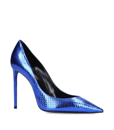 Shop Saint Laurent Snakeskin Zoe Pumps 105