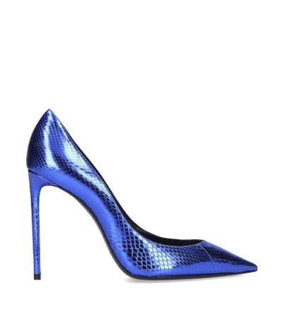 Shop Saint Laurent Snakeskin Zoe Pumps 105