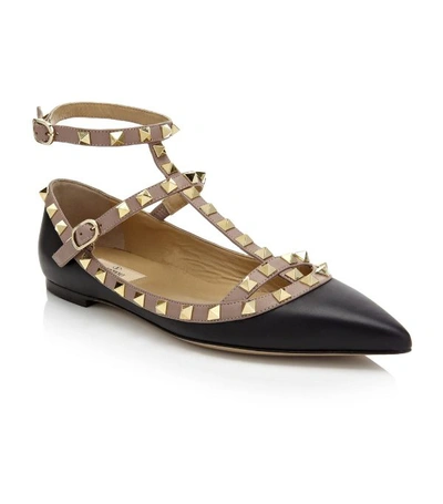 Shop Valentino Garavani Leather Rockstud Flats