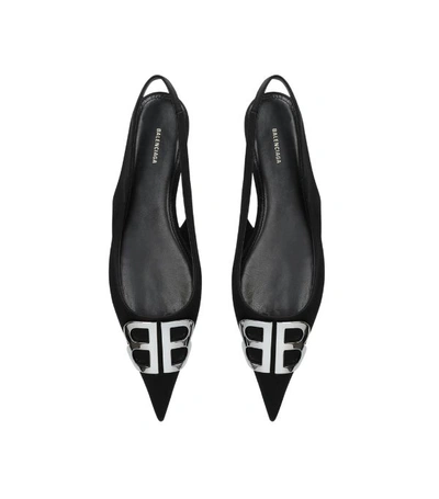 Shop Balenciaga Satin Bb Slingback Flats