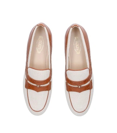 Shop Tod's Canvas And Leather Loafers