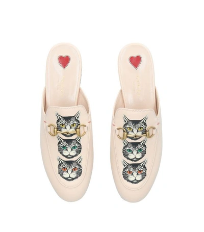 Shop Gucci Cat Print Leather Princetown Slippers