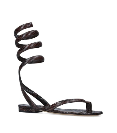 Shop Bottega Veneta Snake-embossed Ankle Sandals