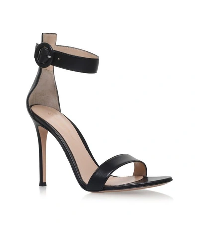 Shop Gianvito Rossi Leather Portofino Sandals 105 In Black