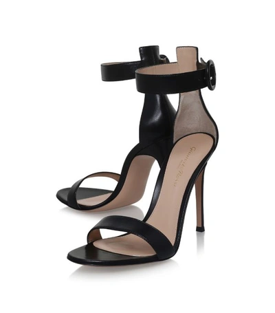 Shop Gianvito Rossi Leather Portofino Sandals 105 In Black