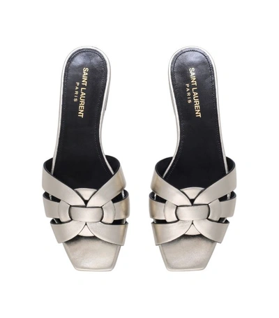 Shop Saint Laurent Metallic Leather Sandals