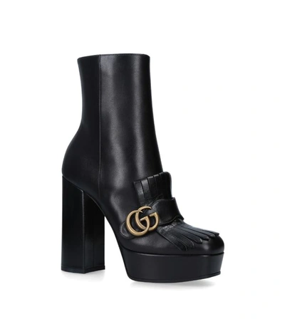 Shop Gucci Fringed Leather Marmont Ankle Boots 85