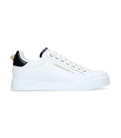 Shop Dolce & Gabbana Leather Portofino Sneakers In White