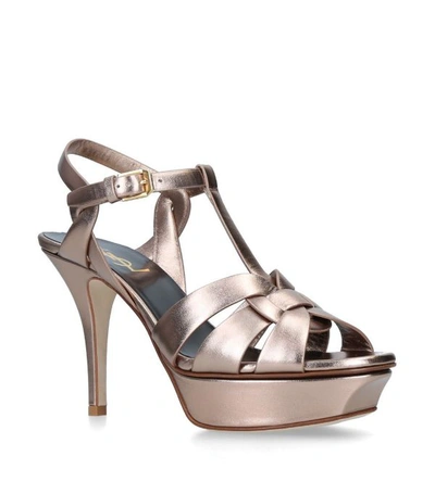 Shop Saint Laurent Metallic Leather Tribute Sandals 75