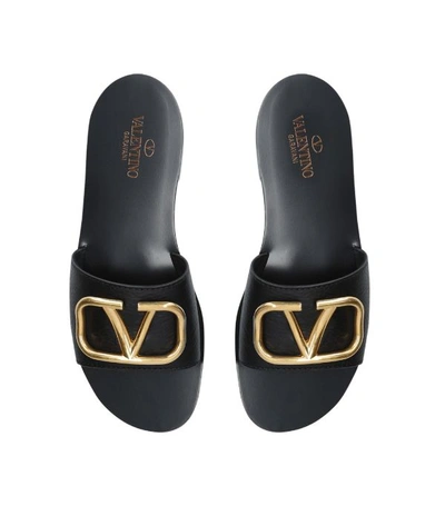 Shop Valentino Leather Go Logo Sandals In Black