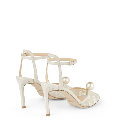 Shop Jimmy Choo Sacora 85 Lace Leather Sandals In Neutral