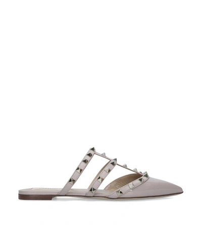 Shop Valentino Leather Rockstud Slippers