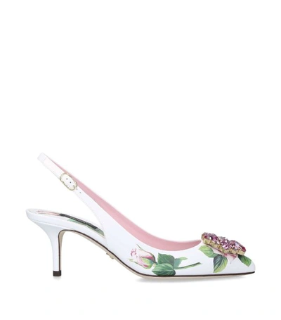 Shop Dolce & Gabbana Leather Tropical Rose Print Slingback Pumps 60