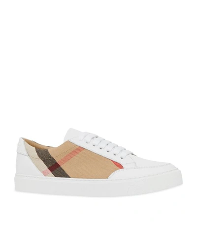 Shop Burberry Leather House Check Panel Sneakers