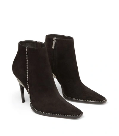 Shop Jimmy Choo Brecken 100 Leather Crystal-trim Ankle Boots