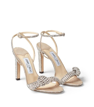 Shop Jimmy Choo Thyra 100 Suede Crystal-embellished Sandals