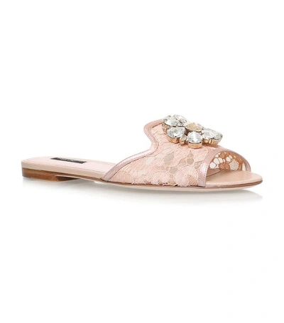 Shop Dolce & Gabbana Lace Embellished Bianca Slides